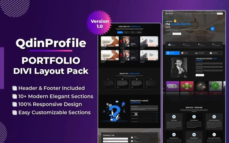 QdinProfile (Dark) | Personal Portfolio Divi Layout Pack