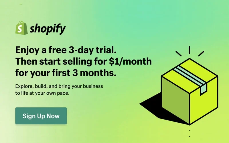 Enjoy Shopify Frist 3 Days Free Trail and 1 USD Per Month For your First 3 Months